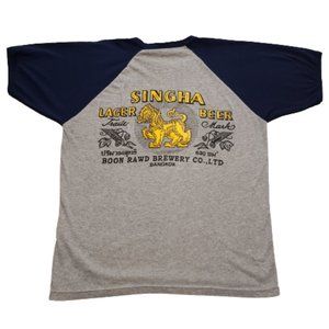 Singha Beer Raglan T-Shirt Boon Rawd Brewery Co. Gray Blue | Men's XL Pre-owned